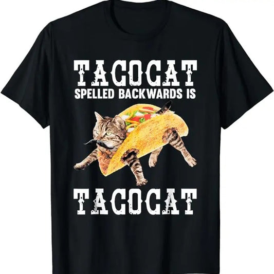 Funny Taco Shirts, Gifts For Mexican Food Lovers, Tacocat Spelled Backward Is Taco Cat T-Shirt Menswear Top Casual Classic
