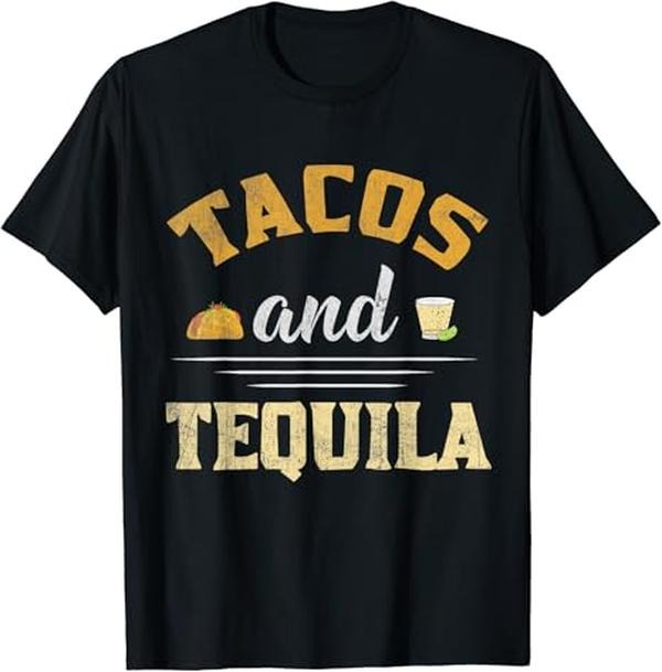 Funny Taco Shirts, Gifts For Mexican Food Lovers, Tacos and Tequila Funny Graphic T-Shirt Menswear Top Casual Classic