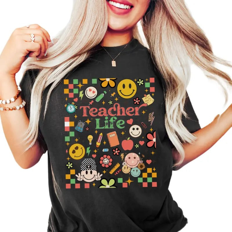 Funny Teacher Shirts, Teacher Life Shirt, Idea Gift New Teacher, Teacher Back To School Shirt, Teacher Gift, Retro Teacher Shirt, Unisex T-Shirt, Gifts For Teacher Student, Short Sleeve Tee Shirt