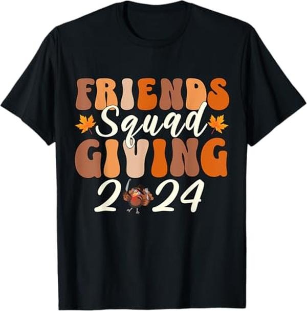 Funny Thanksgiving Shirts, Retro Friendsgiving Squad 2024 Thanksgiving Friendsgiving T-Shirt - Menswear Top