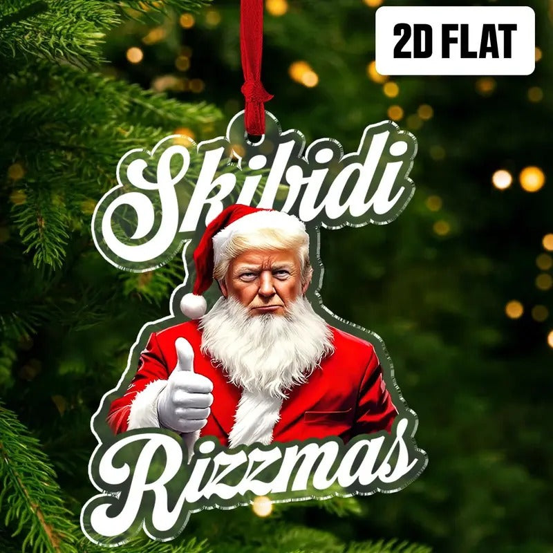 Funny Trump Santa Merry Skibidi Rizzmas Acrylic Ornament, Ohio Skibidi Toilet Rizz. Ornament Gift for Him, Skibidi Ornament