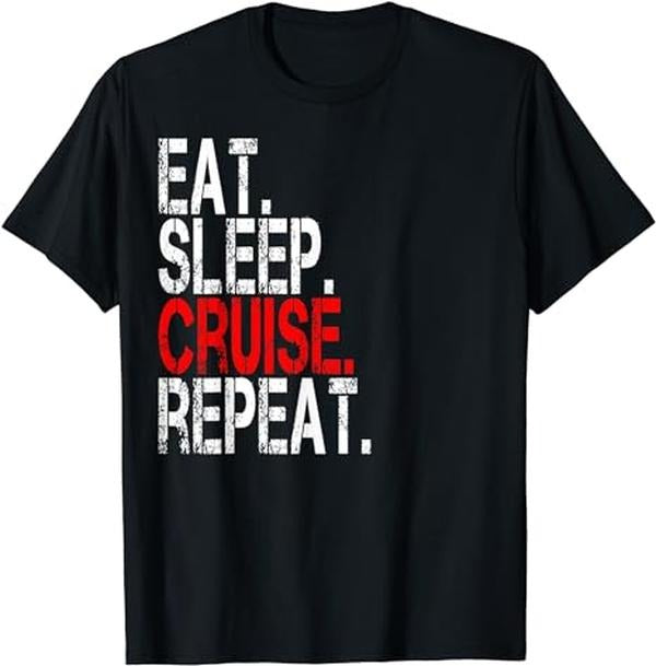 Funny Vacation Shirt, Eat Sleep Cruise Repeat Funny Vacation T-Shirt Casual Cotton