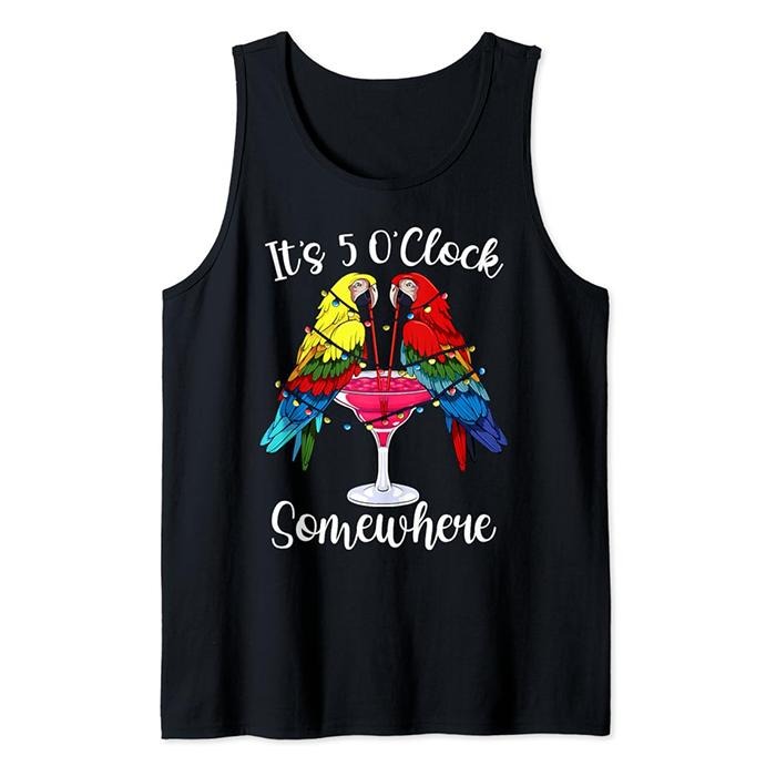 Funny Vacation Tank Top, It's 5 O'clock Somewhere Funny Parrots Summer Vacation Lover Tank Top Cotton Casual Fabric