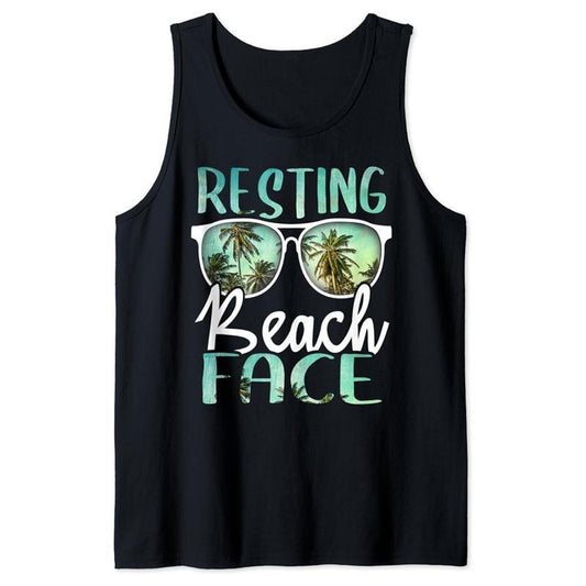 Funny Vacation Tank Top, Resting Beach Face Vintage Retro Funny Beach Vacation Tank Top Unisex Casual Classic