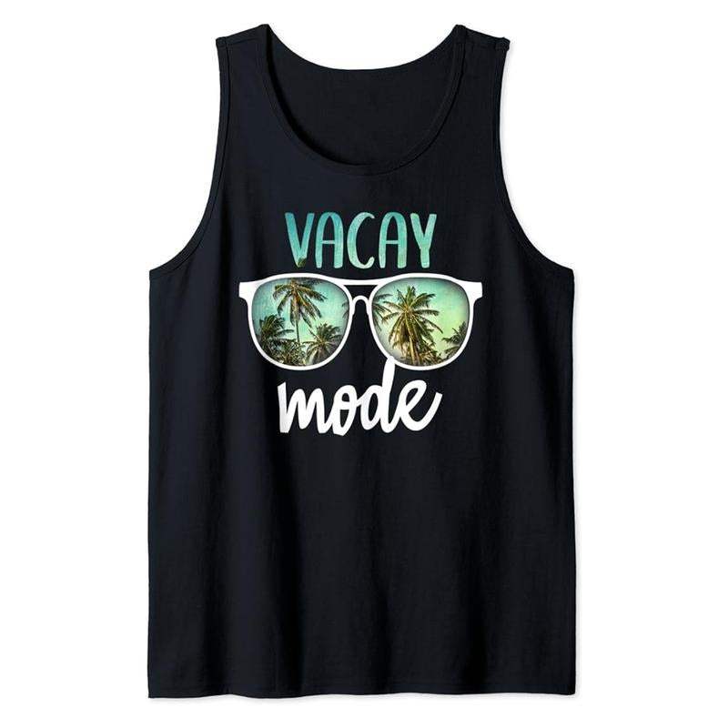 Funny Vacation Tank Top, Vacay Mode Cute Vacation Summer Cruise Getaway Tank  Top Casual Cotton Fabric