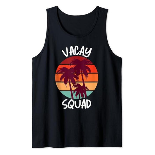 Funny Vacation Tank Top, Vacay Squad Summer Vacation Family Friends Trip Palm Trees Tank Top Unisex Casual Cotton