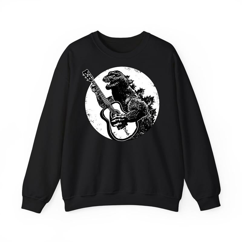 Funny Vintage Dinosaur Playing Guitar Cool 90s Graphic Tee, Acoustic Electric Bass Player For Men And Women Rock Band Gift, Animal Meme Funny Outfit