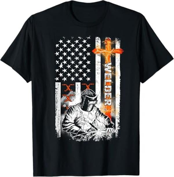 Funny Welder Shirt, Welder Gifts, Welder American Flag Welding Fusing Material Funny Technical T-Shirt - Menswear Casual Cotton