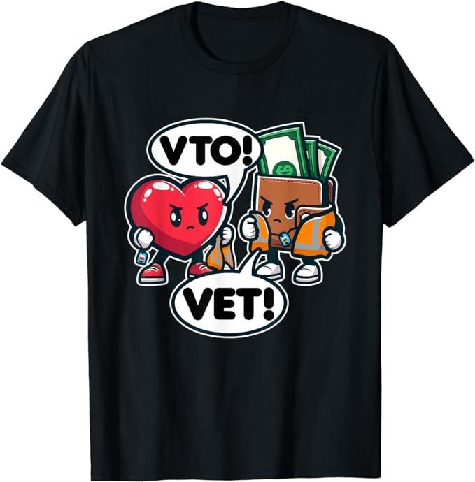 Funny Work Shirts, Associate Heart Says VTO Wallet Says VET T-Shirt Menswear Casual Cotton