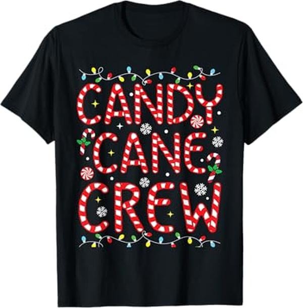 Funny Xmas Men Women Family T-Shirt, Candy Cane Crew Funny Christmas Candy Cane Lover Xmas Pajama T-Shirt - Menswear Top