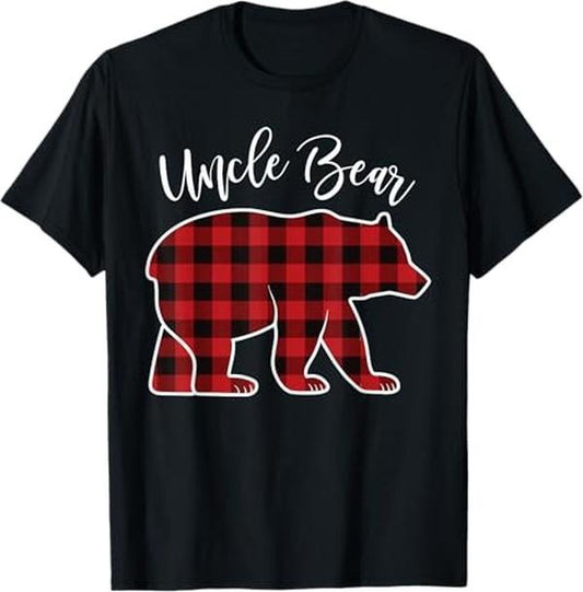 Funny Xmas Men Women Family T-Shirt, Uncle Bear Pajama Red Buffalo Xmas Funny Family Christmas T-Shirt - Menswear Top
