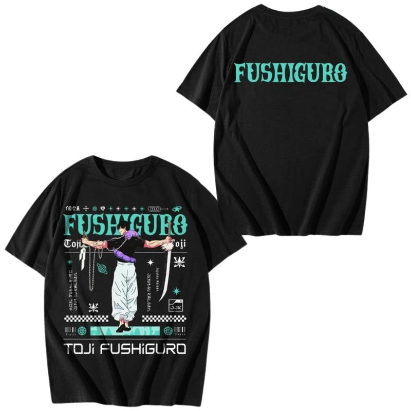 Fushiguro Toji Shirt, Jujutsu Kaisen Vintage Shirt Crew Neck Black Oversized Casual Top with Classic Design