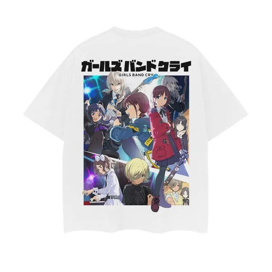 GIRLS BAND CRY "Fan Support" Vintage Oversized Tee Anime T-shirt 100% Cotton Original Design Men's Top White Casual Menswear Tshirt