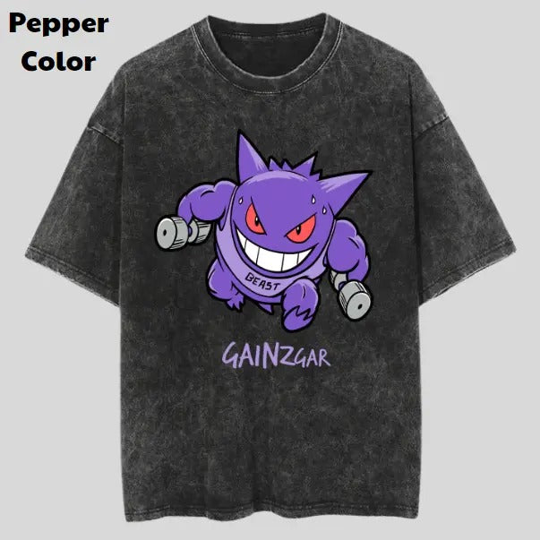 Gainzgar Vintage Tees, Gengar T-Shirt, Pokemon Anime Shirt, Animation Graphic Tees, Gym Shirt, Unisex T-Shirt, Gift For Men Women