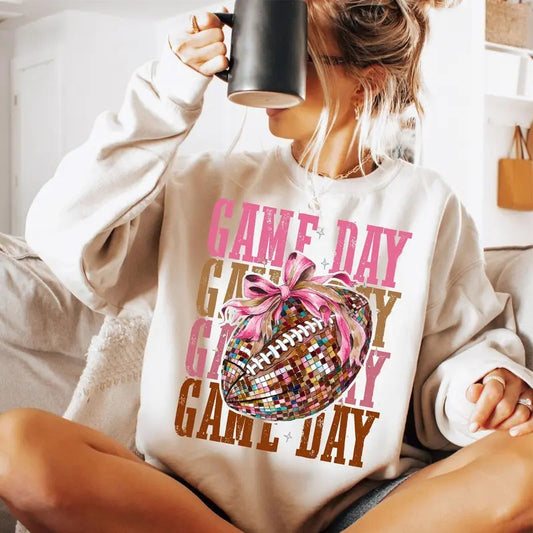 Game Day Coquette Football Sweatshirt, Football Bow Shirt, Game Day Shirt, Coquette Tee, Unisex Classic Cotton Graphic Print All Sizes for Men and Women