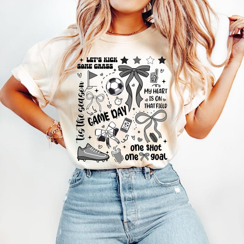 Game Day Soccer Coquette T-Shirt, Retro Soccer T-Shirt, Soccer Mama Shirt, Soccer Season Shirt