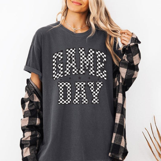 Game Day, Checkered, Football, Sports, Big Game, Touchdown, Tailgate Party Tshirt, Women's Comfort Colors Tshirt, Graphic Tee
