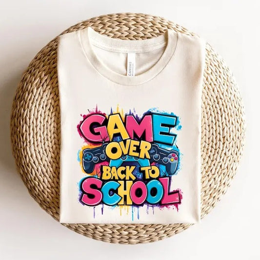 Game Over Back to School Shirt - Fun and Colorful Gamer Shirt, Perfect for Student, Back To School, Comfortable Tee, Ideal for School Return