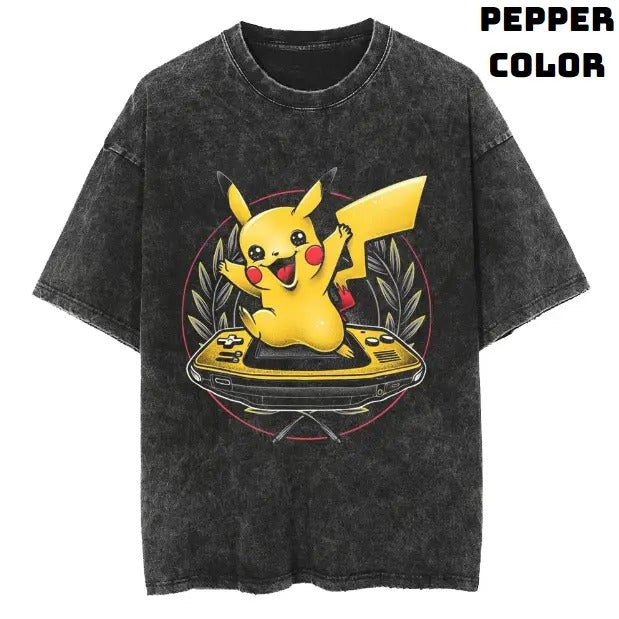 Gamer Pikachu Vintage Tee, Pikachu T-Shirt, Vintage Graphic Tees, Anime Accessories, Unisex Anime Pokemon Shirt Top Menswear Womenswear Streetwear