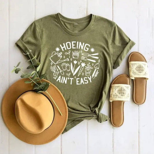 Gardener T-Shirt, Plant Lover Shirt, Farmer T-Shirt, Hoeing Ain't Easy Shirt, Gift For Gardeners, Botanical Shirt, Gardening Shirt, Funny Gardener Shirt, Plant Lover Shirt, Funny Dad Shirt, Classic Collar Casual Cotton dad tshirt Menswear Knit Menswear