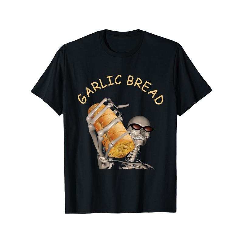 Garlic Bread Funny Cool Skeleton Meme T-Shirt Selected pure cotton interesting design DIY short sleeve t-shirt for men, soft and breathable, suitable for all seasons, comfortable, casual and sports, Halloween and Christmas gifts made in usa