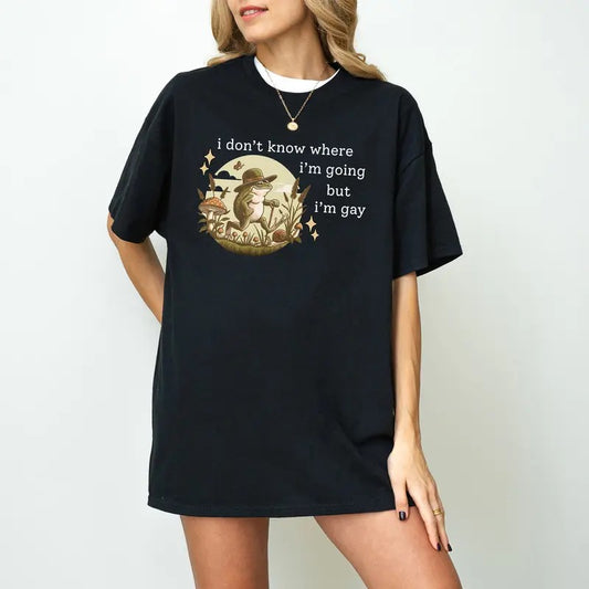 Gay Frog Shirt, I Don't Know Where I'm Going But I'm Gay Funny T-Shirt, Retro Vintage Frog Pride Month Unisex Graphic T-shirt, Queer LGBTQIA+