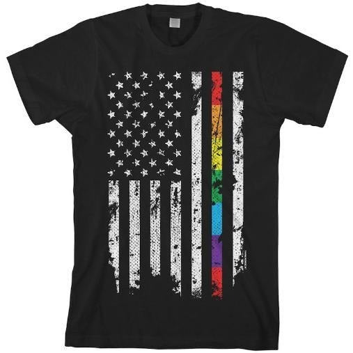 Gay Pride Rainbow American Flag Men's T-shirt made in usa