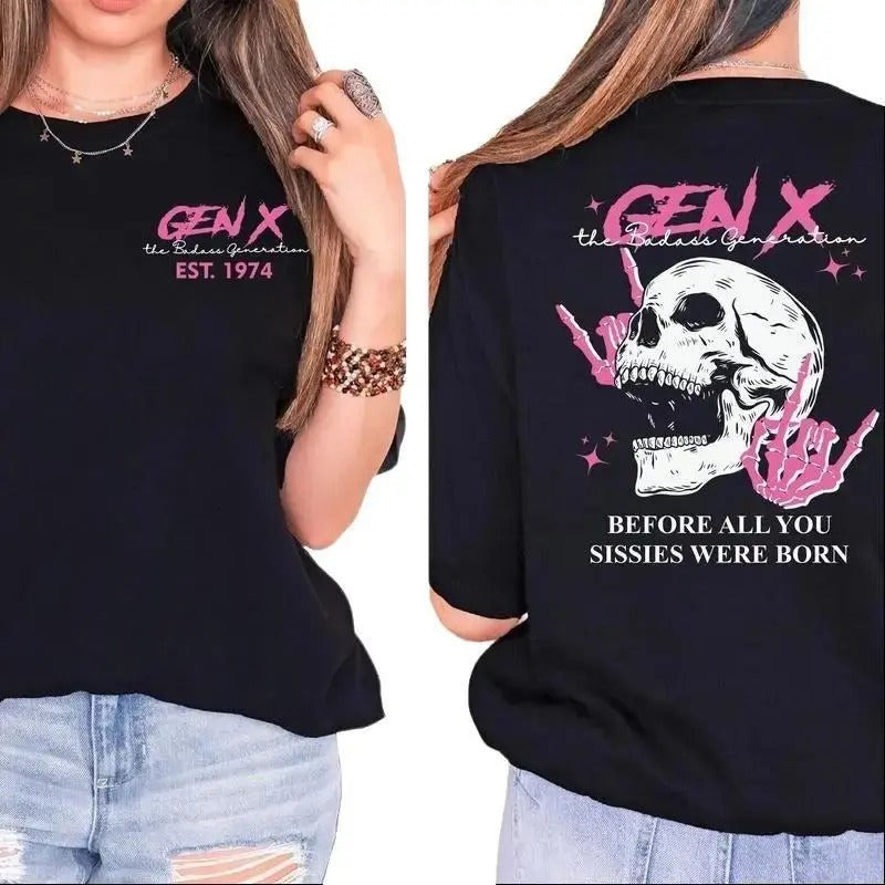Generation X Custom Year Badass Generation T-Shirt, Custom Year Of Birth Shirt, Generation X T-Shirt Cotton Top Unisex Comfort
