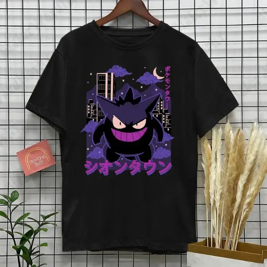 Gengar Black T-shirt, Halloween Shirt, Unisex Monster Ghost T-shirt Novelty Tee Shirt Kaiju Themed Shirts Gengar Gift Japanese Anime Shirt