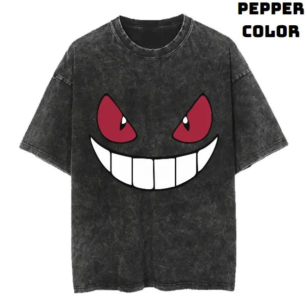 Gengar Face Vintage Tee, Gengar T-Shirt, Pokemon Graphic Tees, Unisex Anime Manga Shirt Top Menswear Womenswear Streetwear