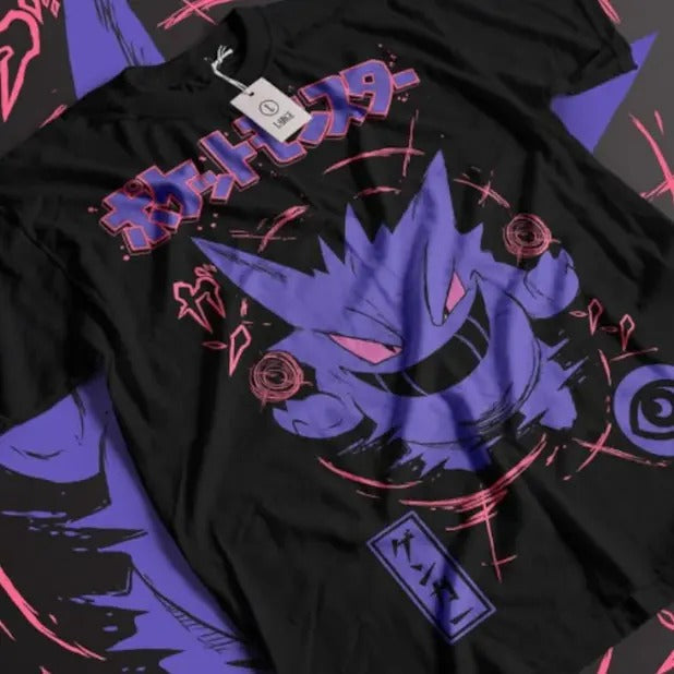 Gengar Ghastly T-Shirt, Halloween Shirt, Ghost Type element Silhouette, Video Game T-Shirt, Japanese Anime, Unisex T-Shirt, Gift For Men Women Menswear Top Underwear Tshirt Streetwear