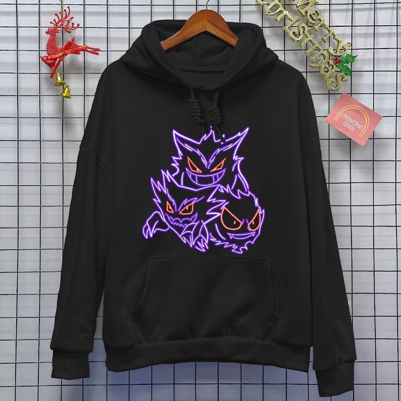 Gengar Ghost Hoodie | Gengar Ghost Sweatshirt | Dark Ghost Kaiju Japanese Style SWEATSHIRTS | Japanese Anime| Neon Style Gift For Men