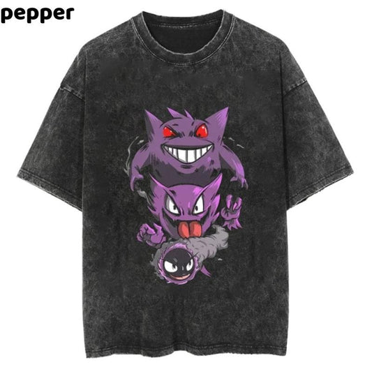 Gengar Ghost Tree Washed Vintage Tee , Gengar Ghost Tree Shirt Anime, Pokemon Shirt, Pokemon Merch, Manga Shirt, Pokemon for fan, Gift for him, Gift for her Menswear Top Streetwear Underwear Tshirt Tropical T-Shirt Shortsleeve Crewneck Biker Round Neck