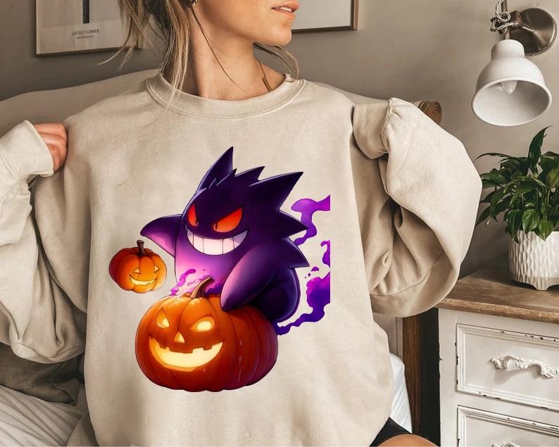 Gengar Pumpkin SWEATSHIRTS, Gengar Halloween Sweatshirt, Pokemon Halloween Sweatshirt, Pokemon Sweatshirt, Halloween Sweatshirt, Dark Ghost Kaiju Japanese Style SWEATSHIRTS | Japanese Anime Movie Film Nerd Gaming Novelty Funny Unisex Sweatshirts