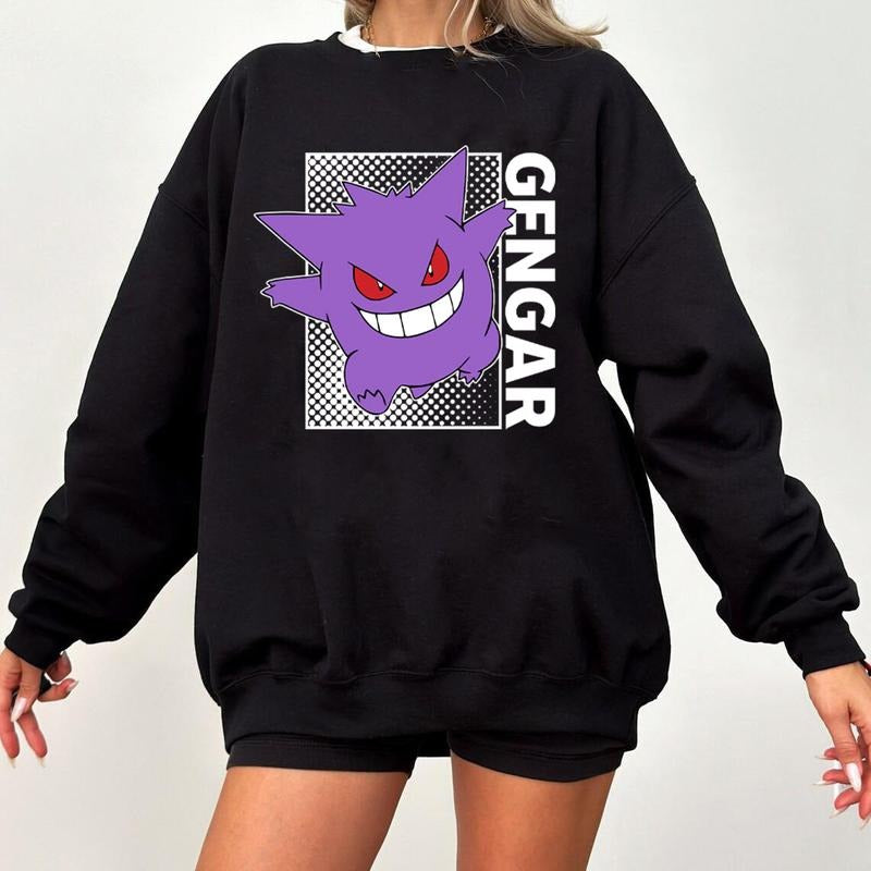 Gengar SWEATSHIRTS | Dark Ghost Kaiju Japanese Style SWEATSHIRTS | Japanese Anime Movie Film Nerd Gaming Novelty Funny Unisex Sweatshirts, Halloween Sweatshirt, Gengar Halloween Sweatshirt