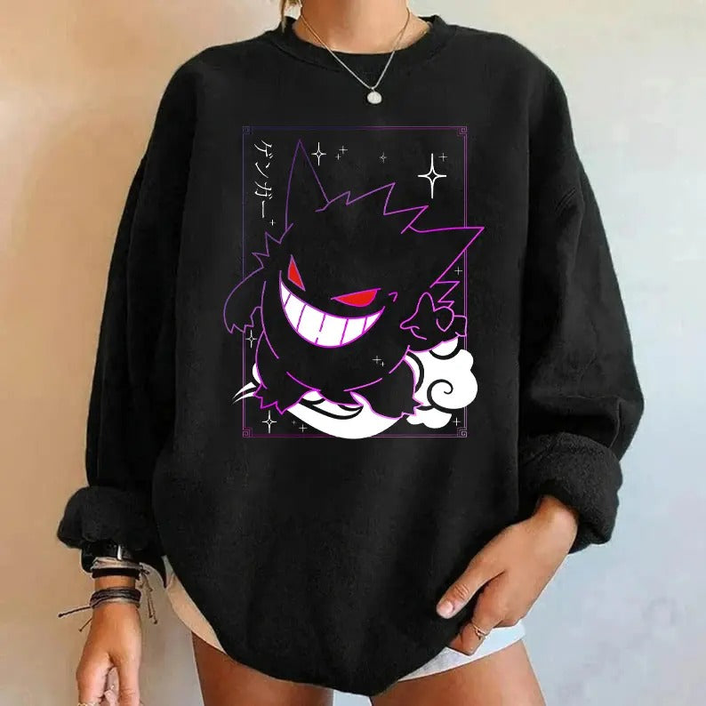 Gengar SWEATSHIRTS | Gengar Ghost Sweatshirt | Dark Ghost Kaiju Japanese Style SWEATSHIRTS | Japanese Anime Movie Film Nerd Gaming Novelty Funny Unisex Sweatshirts | Gengar Halloween Sweatshirtstyle{n002}2