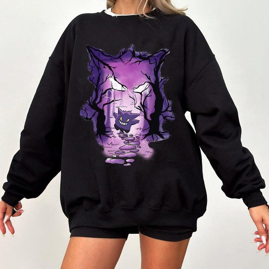 Gengar Sweatshirt, Monster Ghost Shirt, Kaiju Themed Shirts, Gengar Gift Japanese Anime Shirt, Dark Ghost Kaiju Japanese Style SWEATSHIRTS | Pokemon Sweatshirt