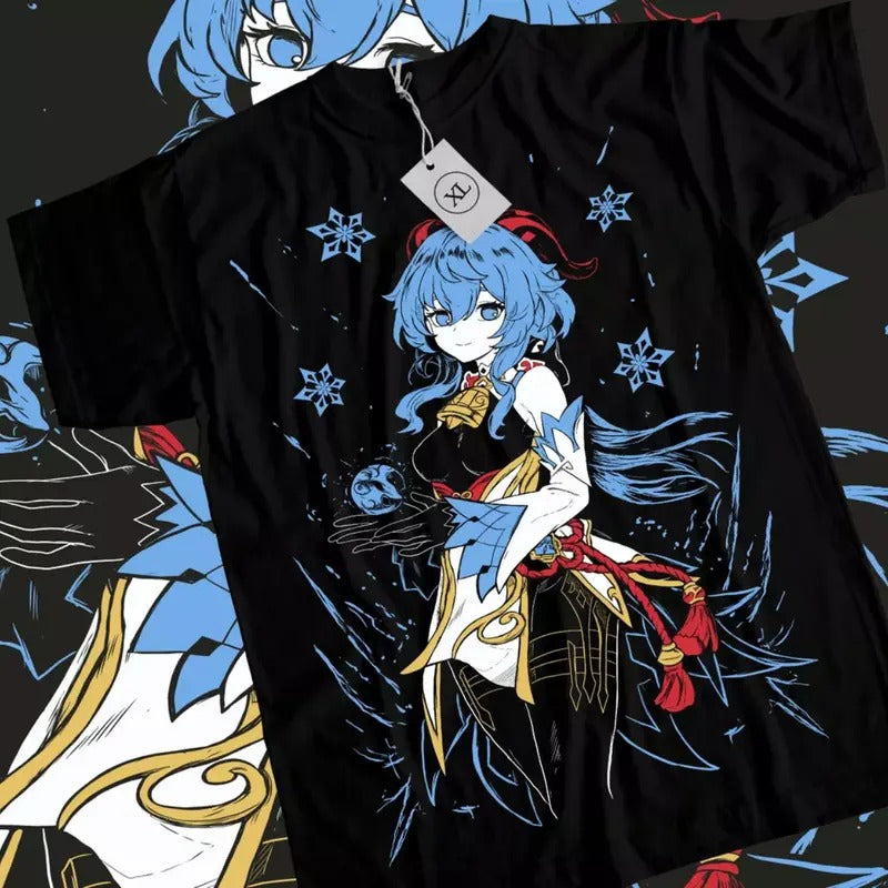 Genshin Impact T-Shirt & Sweatshirt, Ganyu Kawaii Waifu Graphic Tee, Anime Manga Lover Gifts Ball Cotton