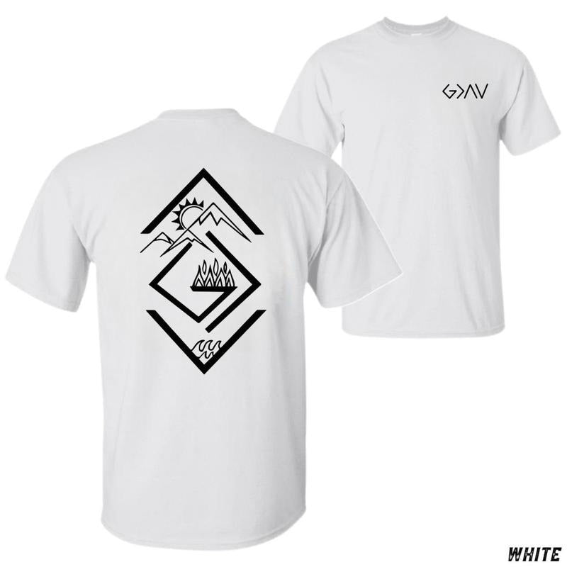 Geometric Nature T-shirt - Minimalist Design Featuring Mountains Sun Fire And Waves Perfect For Adventure Lovers And Outdoor Enthusiasts Unisex Shirt Tiktok Shop Store