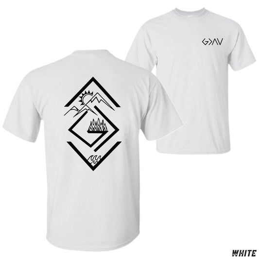 Geometric Nature T-shirt - Minimalist Design Featuring Mountains Sun Fire And Waves Perfect For Adventure Lovers And Outdoor Enthusiasts Unisex Shirt Tiktok Shop Store