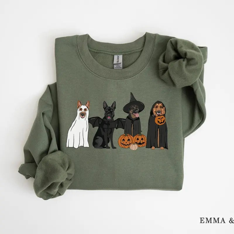 German Shepherd Halloween Sweatshirt, Ghost Dogs Sweatshirt, Halloween Dog, Halloween Shirts, Fall Sweater, Dog Lover Gift