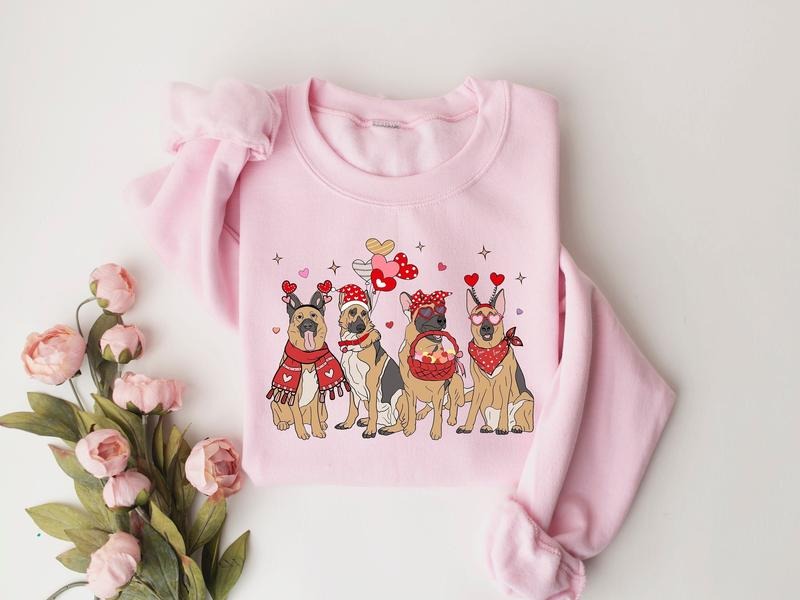 German Shepherd Valentines Day Sweatshirt, Dog Lover Gift, Valentines Day Shirt, Dog Mom Gift, Dog Mom Valentine Tee, Valentines Sweatshirt, Gifts For Her, Long Sleeve Crewneck Shirt, Valentine's Day Gifts For Her Comfortable Fit