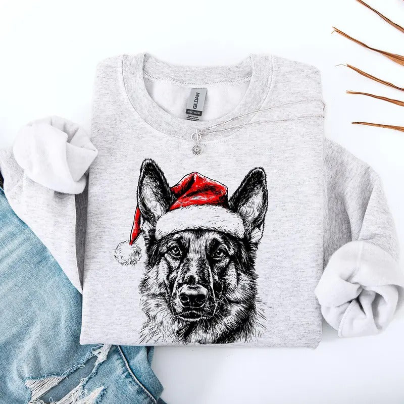 German Shepherd, Santa, Dog, Christmas, Dog Lover, Pet Sweatshirt, Crew Neck, Women's, Crewneck