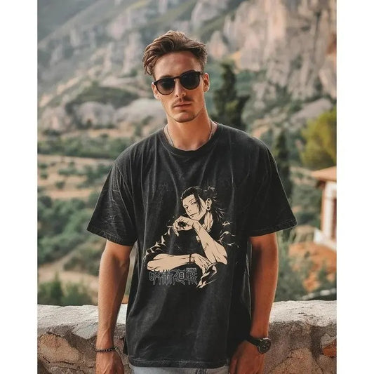 Geto Anime T-shirt - Black Washed Cotton Shirt, Anime Print Design, Classic Style, Gift Gifted, Suitable for Men