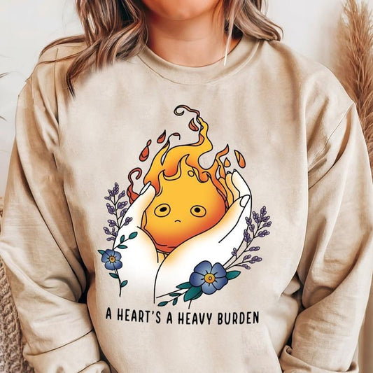 Ghibli Studio Calcifer Sweatshirt, A heart's A Heavy Burden Shirt, Floral Calcifer Shirt, Howls Moving Castle Shirt, Howl and Sophie Shirt, Calcifer Sweatshirt, Ghibli Calcifer Shirt, Hayao Miyazaki, Anime Lover Sweater, Trending Ghibli Shirt