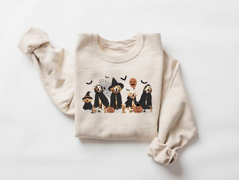 Ghost And Witch Golden Retriever Halloween Sweatshirt, Ghost Golden Retriever Shirt, Dog Lover Gift, Ghost Dog Shirt, Сute Ghost Dog T-shirt