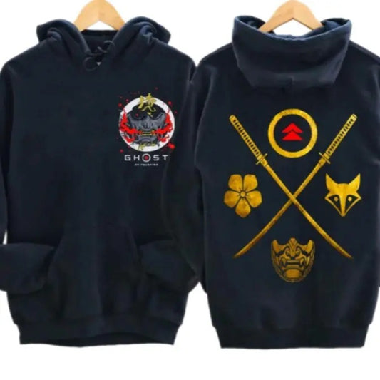 Ghost Anime Hoodie, Tsushima Hoodie, Jin Sakai Pullover, Sakai Clan Clothing, Ghost of Tsushima Hoodie Double-sided