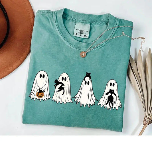 Ghost Black Cat Shirt, Halloween Ghost Sweatshirt, Ghost Cat Shirt, Halloween Black Cat Sweatshirt, Spooky Season Sweater, Halloween Cat Lover Shirt, Retro Cat Mom Shirt