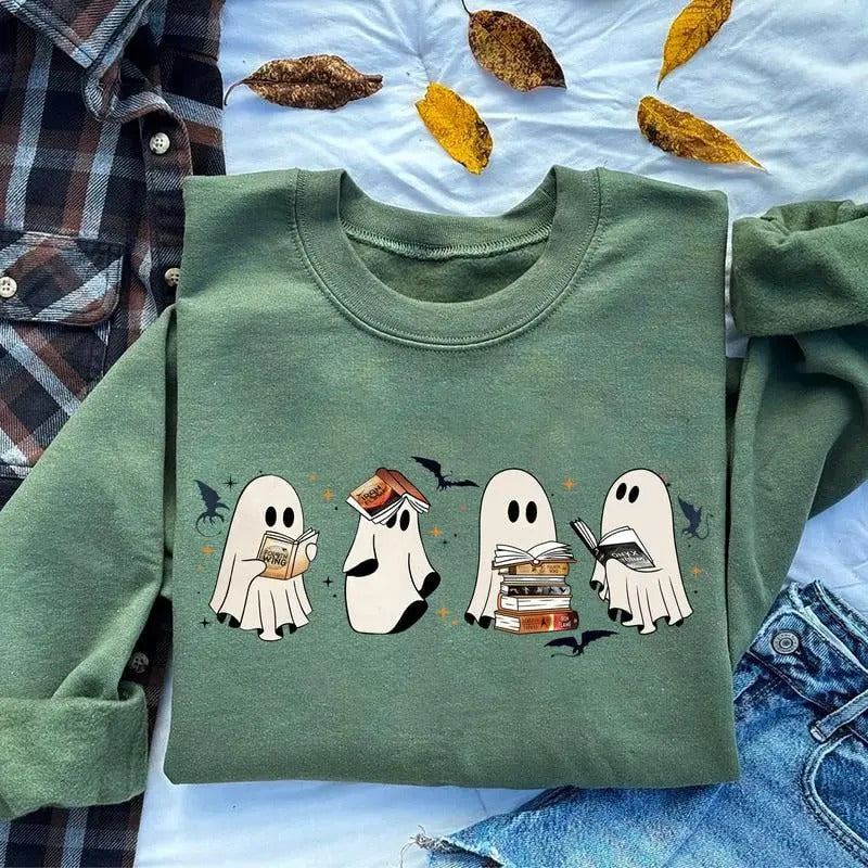 Ghost Book Dragon Sweatshirt, Ghost Bookish Shirt, Ghost 4th Wing Sweatshirt, Halloween Book Lovers Shirt, Bookish Halloween Sweatshirt, Ghost Reading Shirt