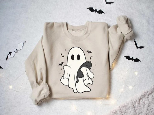 Ghost Cat Sweatshirt, Ghost Cat Tshirt, Halloween Crewneck, Ghost Shirt, Cat Lover Shirt, Cat Tshirt, Halloween Shirt, Cat Mom Tshirt